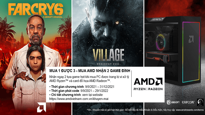 Chương trình Khuyến Mại "Mua 1 Được 3 - Mua AMD Nhận 2 Game Đỉnh"