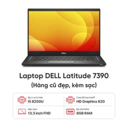 Laptop DELL Latitude 7390 / I5-8250U / 8GB RAM / 256GB SSD / Màn 13.3 inch FHD / Kèm sạc - Hàng cũ đẹp