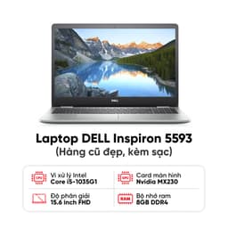 Laptop DELL Inspiron 5593/I5-1035G1/8GB RAM/512GB RAM/MX230/Màn 15.6 inch FHD/Kèm sạc - Hàng cũ đẹp