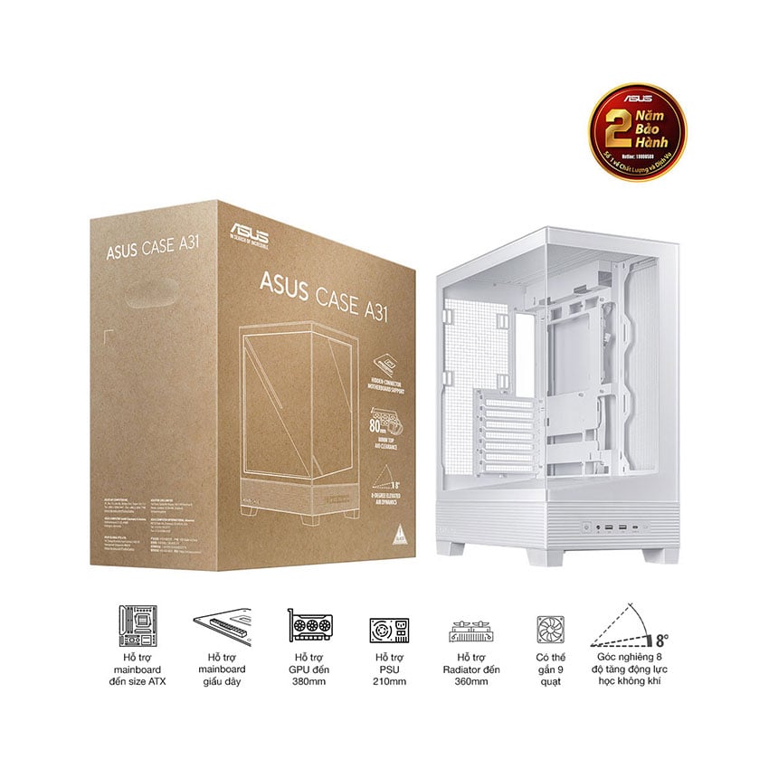Vỏ Case Asus A31 TG WHITE (ATX/Mid tower) 0
