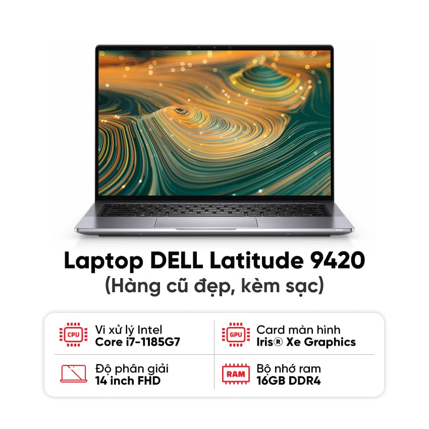 Laptop DELL Latitude 9420 (i7-1185G7 / 16GB RAM / 256GB SSD / Màn 14 inch FHD / Kèm sạc) - Hàng cũ đẹp 0