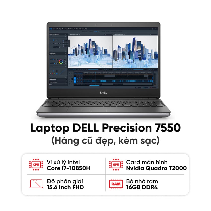 Laptop DELL Precision 7550 (i7-10850H / 16GB RAM / 512GB SSD / NVIDIA Quadro T2000 / Màn 15.6 inch FHD / Kèm sạc) - Hàng cũ đẹp 0