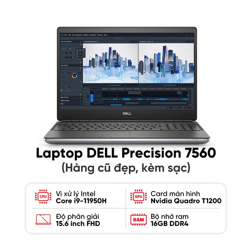 Laptop DELL Precision 7560 (i9-11950H / 16GB RAM / 512GB SSD / NVIDIA Quadro T1200 / Màn 15.6 inch FHD / Kèm sạc) - Hàng cũ đẹp 0