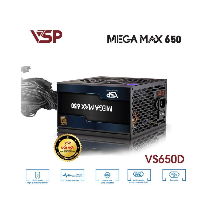 Nguồn VSP MEGAMAX VS650D - 650W (A.PFC/DC TO DC)
