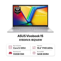 Laptop Asus VivoBook X1504VA-BQ165W (Core 5 120U/16GB RAM/512GB SSD/15.6 FHD/Win11/Bạc)