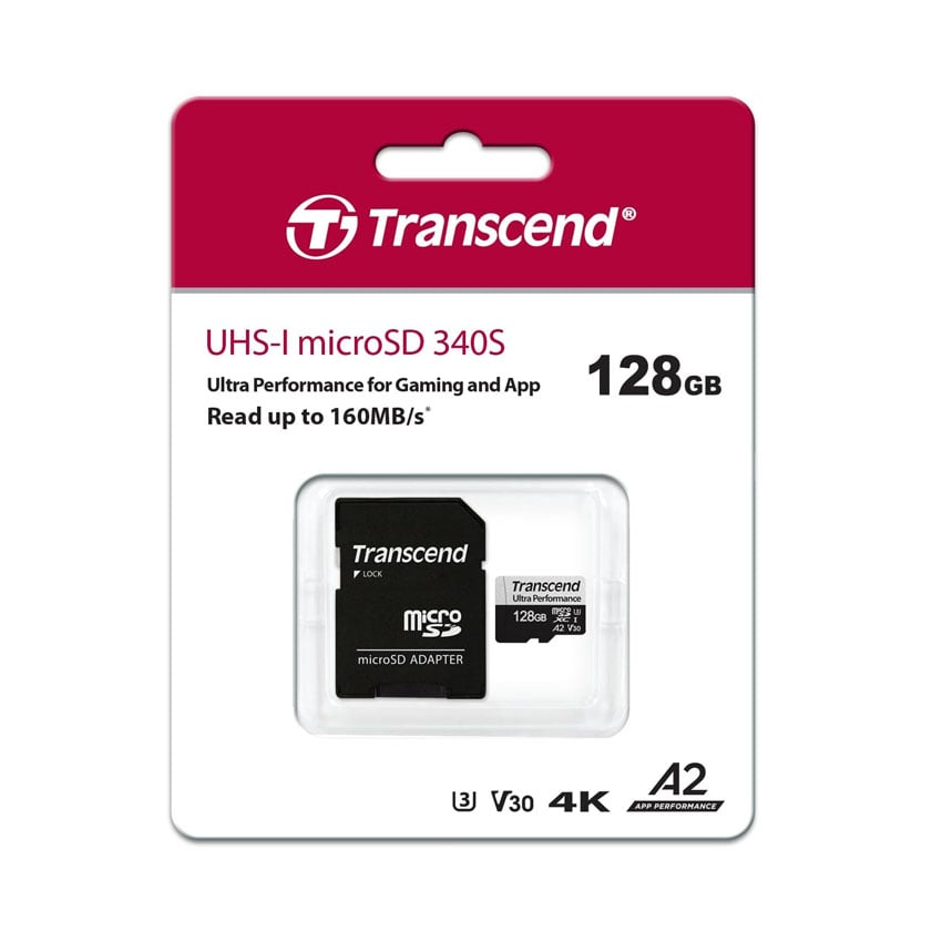 Thẻ nhớ Transcend 128GB microSD w adapter UHS-I U3 C10 V30 A2 Ultra Performance (TS128GUSD340S) 1