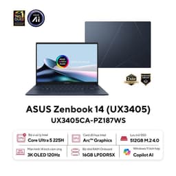 Laptop Asus ZenBook UX3405CA-PZ187WS (Ultra 5 225H/16GB RAM/512GB SSD/14 3K Oled Cảm ứng/Win11/Túi/Bút/Xanh)