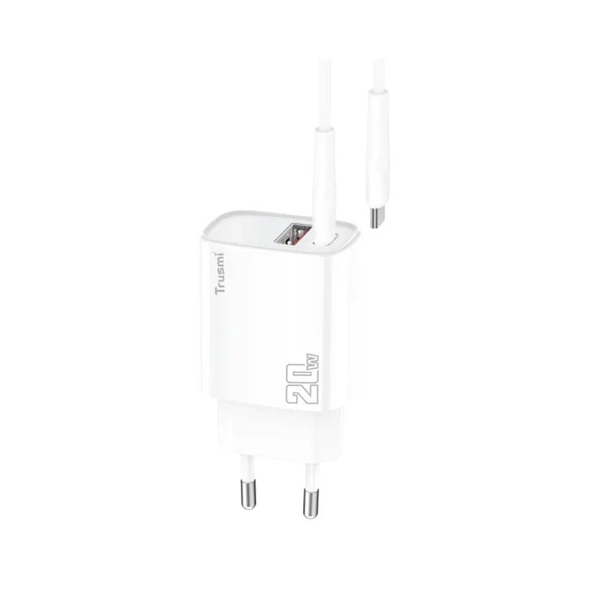 Sạc điện thoại TRUSMI 2 cổng CH11 1 cổng USB và USB-C 20W chân cắm US kèm cáp C-C, màu trắng - CH11-074 0