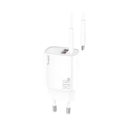 Sạc điện thoại TRUSMI 2 cổng CH11 1 cổng USB và USB-C 20W chân cắm US kèm cáp C-C, màu trắng - CH11-074