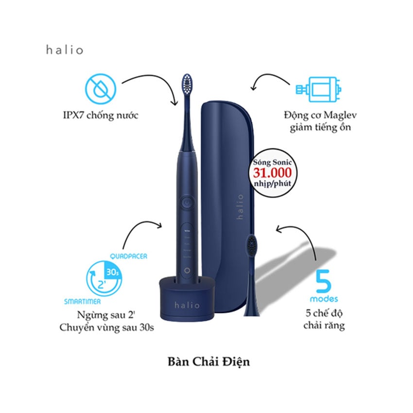 Bàn Chải Điện Halio Sonic Whitening Pro - Màu Xanh Đậm 2
