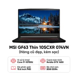 Laptop MSI Gaming GF63 Thin 10SCXR 074VN (i7-10750H / 8GB RAM / 512GB SSD / GTX 1650 4GB / 15.6 inch FHD / Black / Kèm sạc) - Hàng cũ đẹp