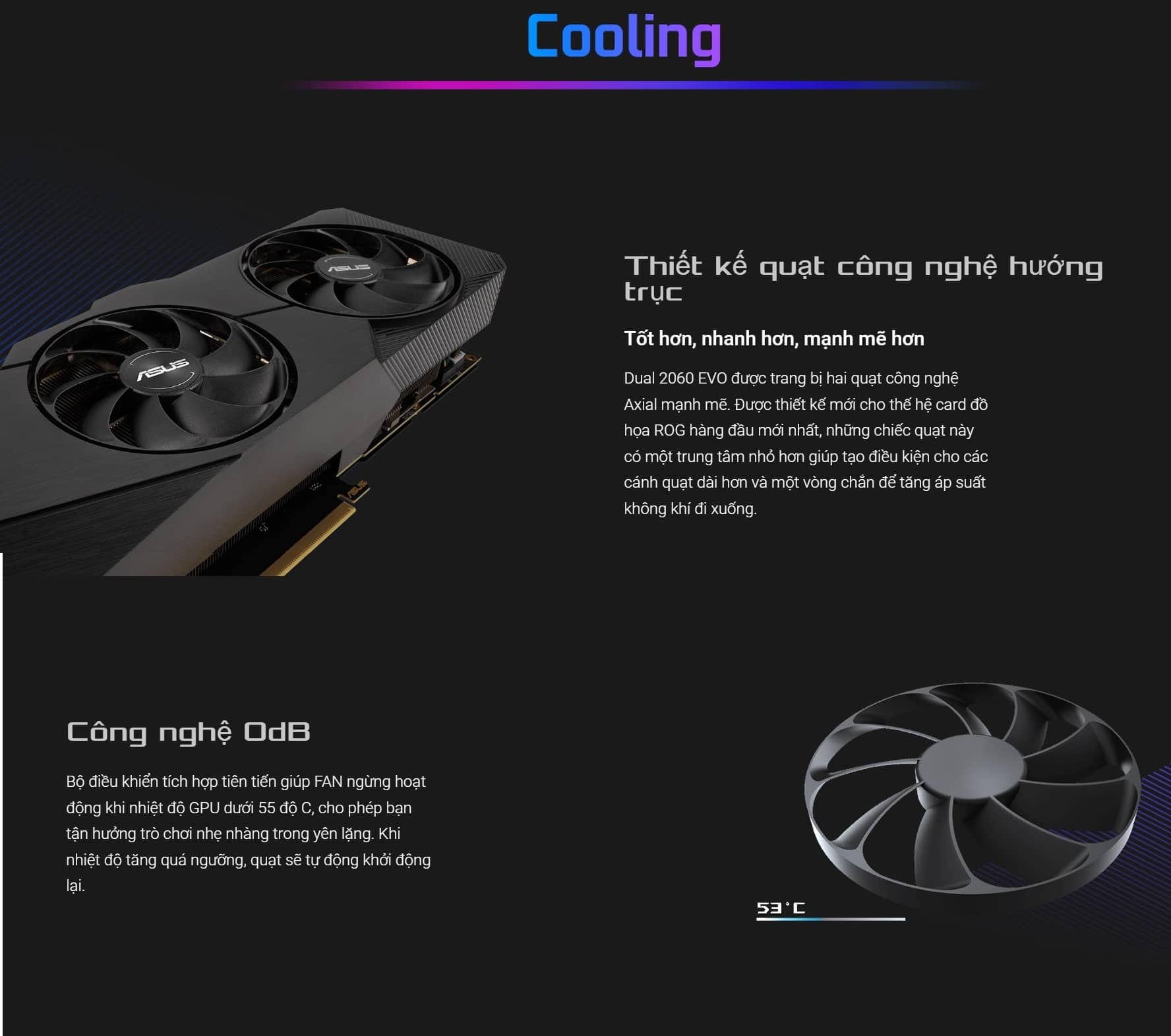 Card màn hình Asus DUAL RTX 2060-O6G EVO (6GB GDDR6, 192-bit, DVI+HDMI+DP, 1x8-pin)