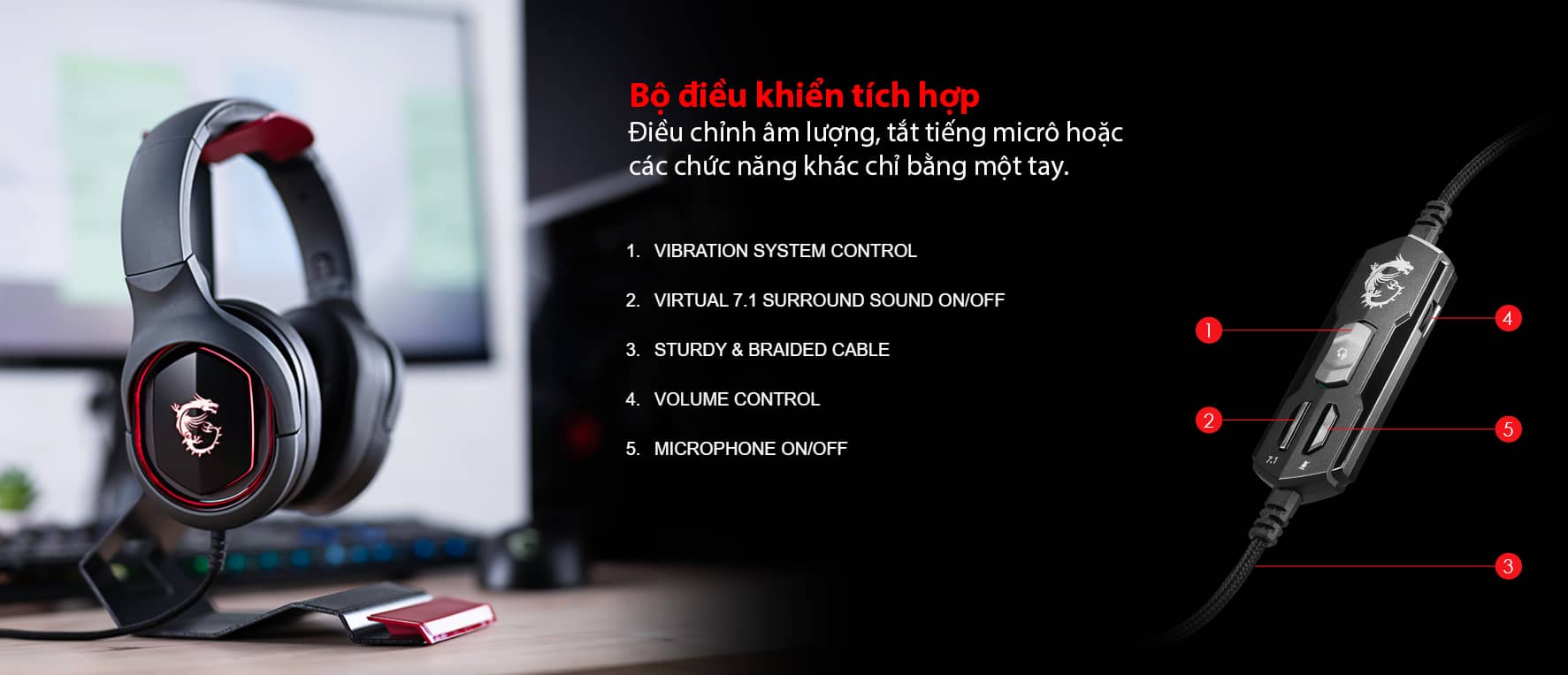 Tai nghe gaming có dây MSI Immerse GH50 (màu đen) 7