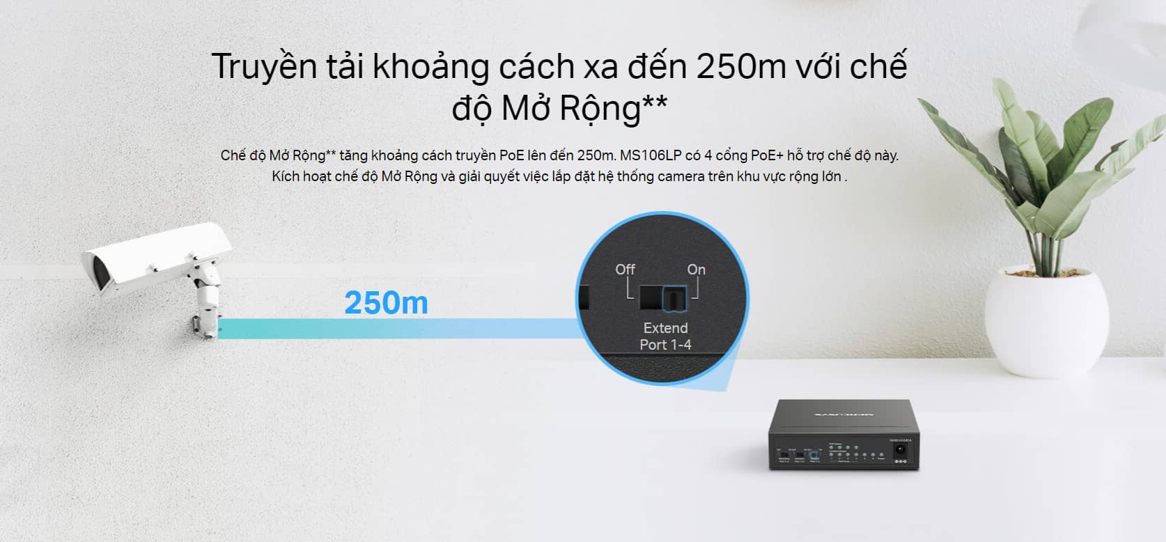 Switch Chia Mạng Mercusys MS106LP (6 cổng 10/100Mbps với 4 cổng PoE+, vỏ kim loại)