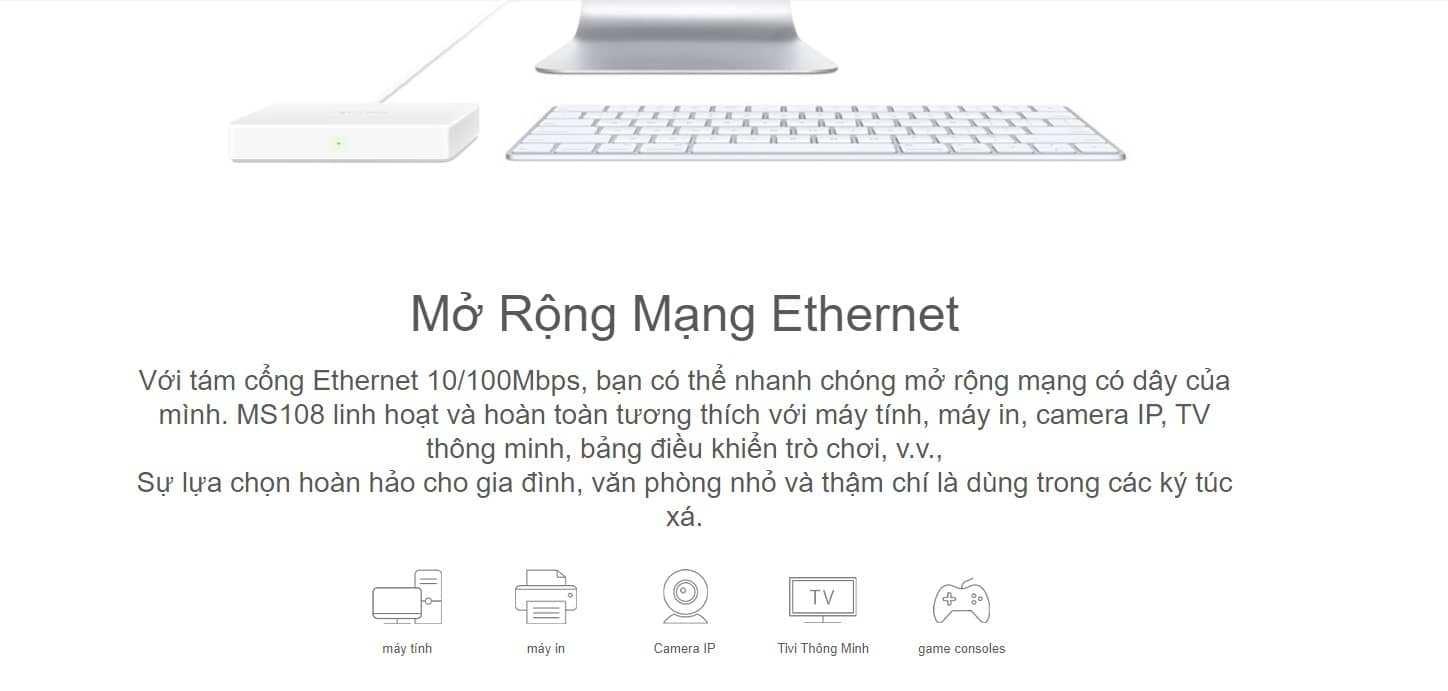 Switch Chia Mạng Mercusys MS108 (8 Cổng 10/100Mbps vỏ nhựa)