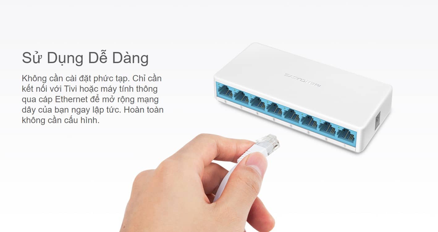 Switch Chia Mạng Mercusys MS108 (8 Cổng 10/100Mbps vỏ nhựa)