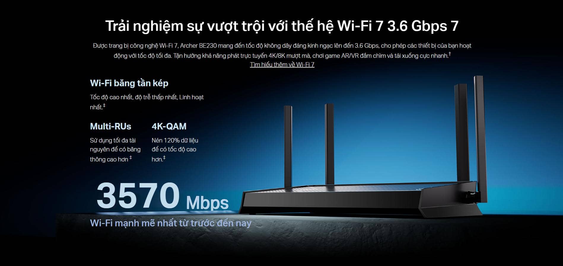Bộ phát Wifi 7 TP-Link Archer BE230 BE 3600 Dual-Band (Wifi7/BE3600/EasyMesh) 3
