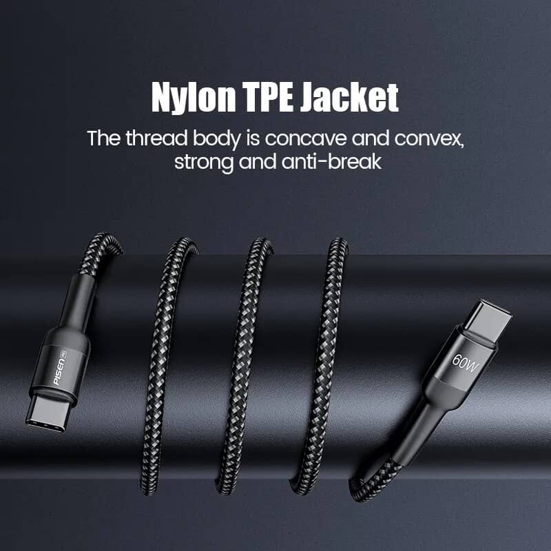 Cáp PISEN PRO - Black Gold USB-C PD100W Aluminum Alloy Braided 1.5m Cable 5