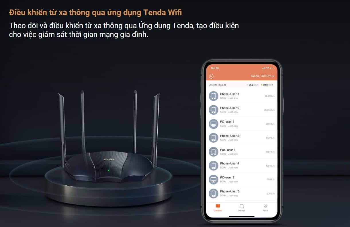 Bộ phát wifi Tenda TX9 PRO Wifi 6 Tộc độ AX3000Mbps