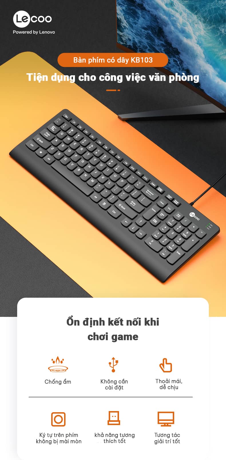 Bàn phím Lecoo KB103 đen (USB) 1