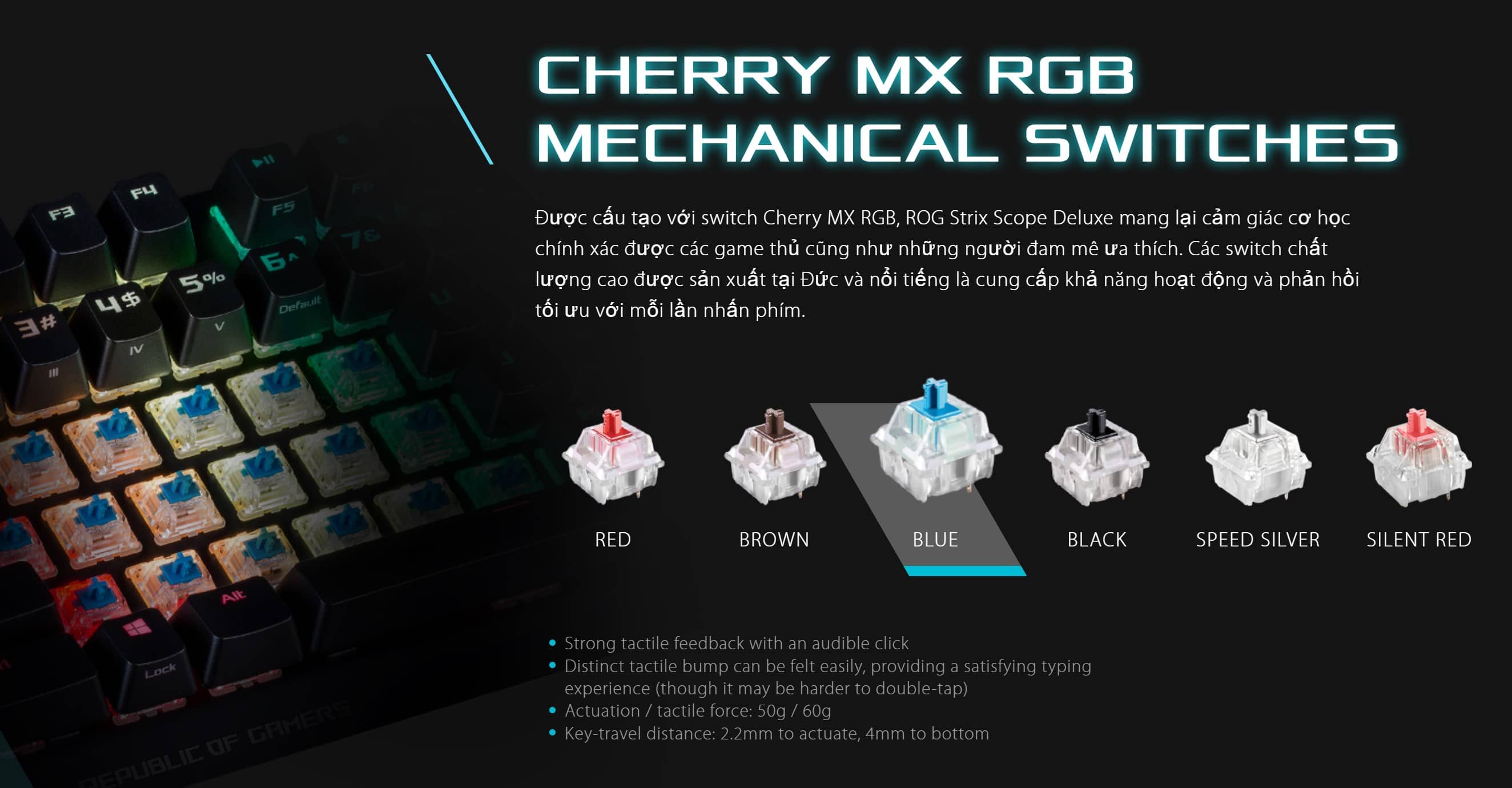 Bàn phím cơ Asus ROG Strix Scope Deluxe (RGB/USB/Red sw)