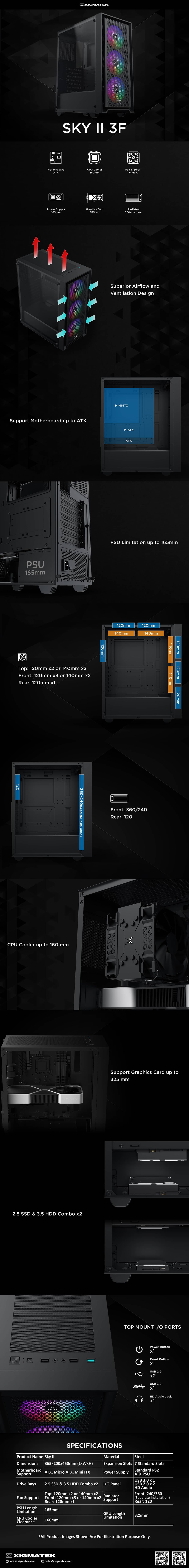 Vỏ case XIGMATEK SKY II 3F - EN44182 (ATX/Mid Tower/Màu Đen/3 fan ARGB)