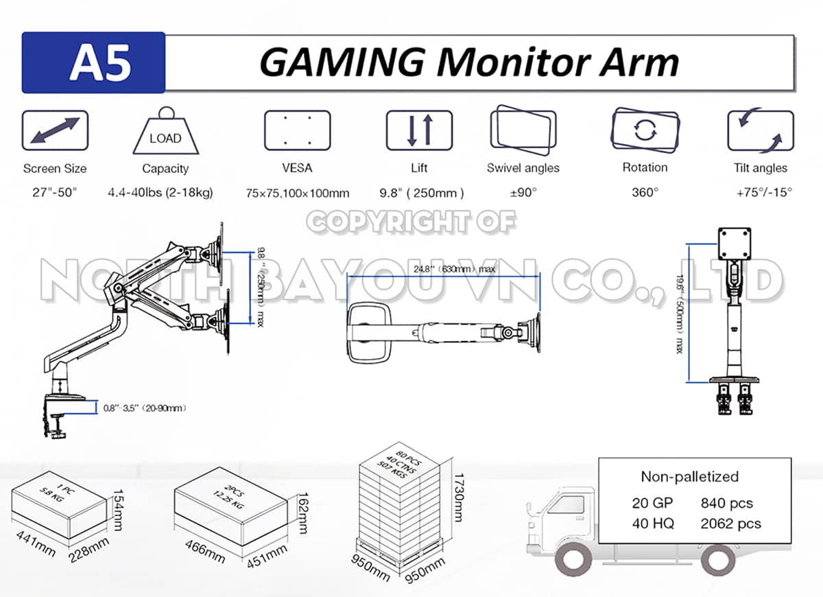 Giá treo màn hình NORTH BAYOU A5 - HACOM