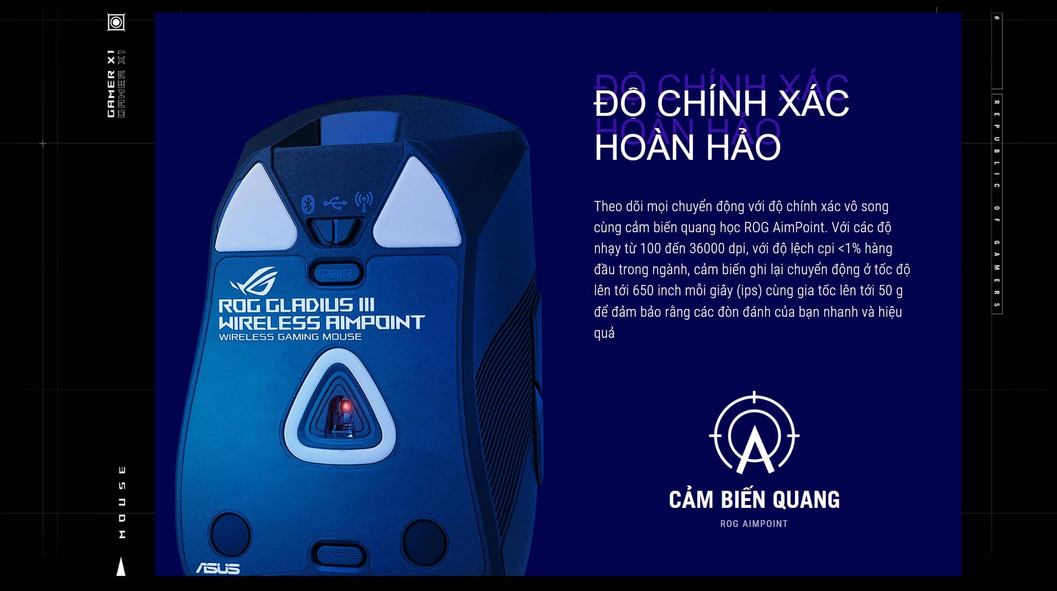 Chuột Gaming không dây ASUS ROG Gladius III Wireless AimPoint White 90MP02Y0-BMUA10