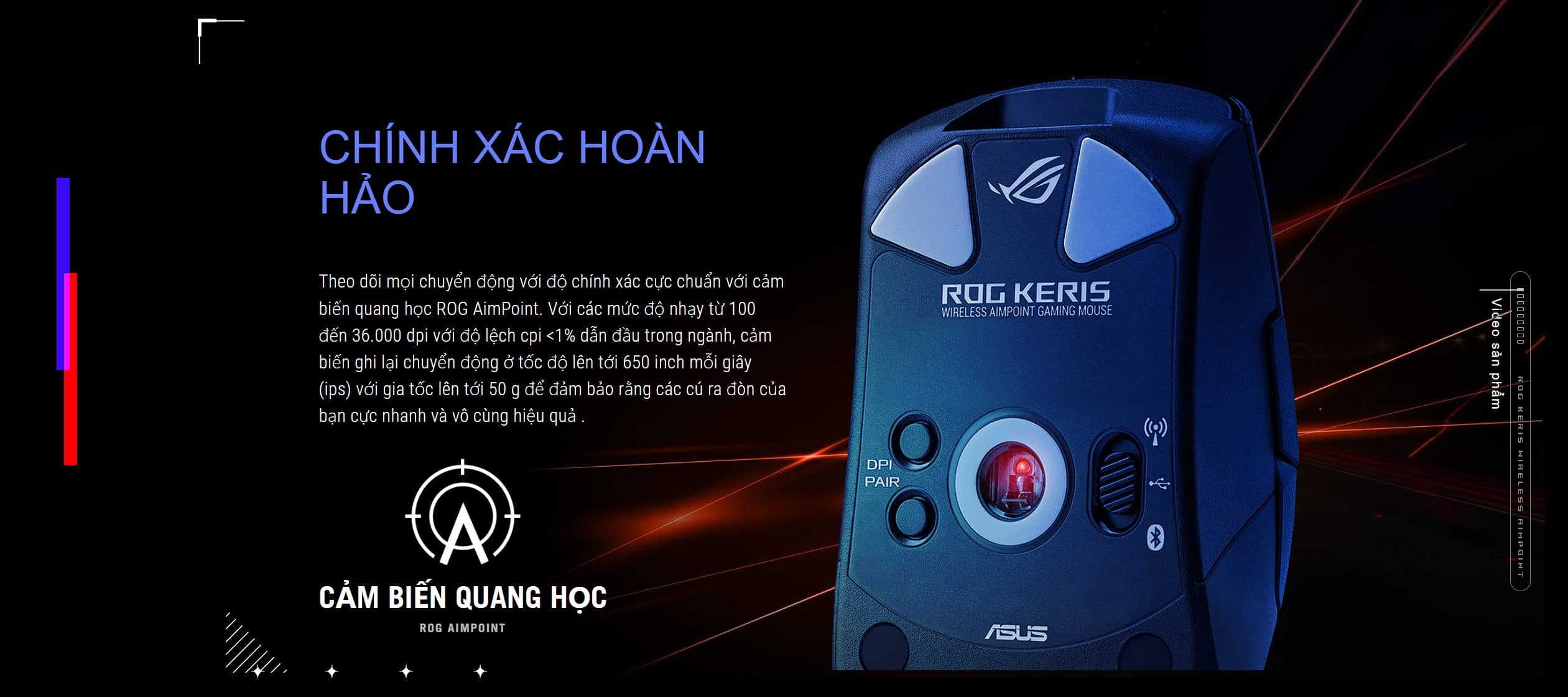 Chuột Gaming không dây ASUS ROG KERIS Wireless AimPoint White 90MP02V0-BMUA10