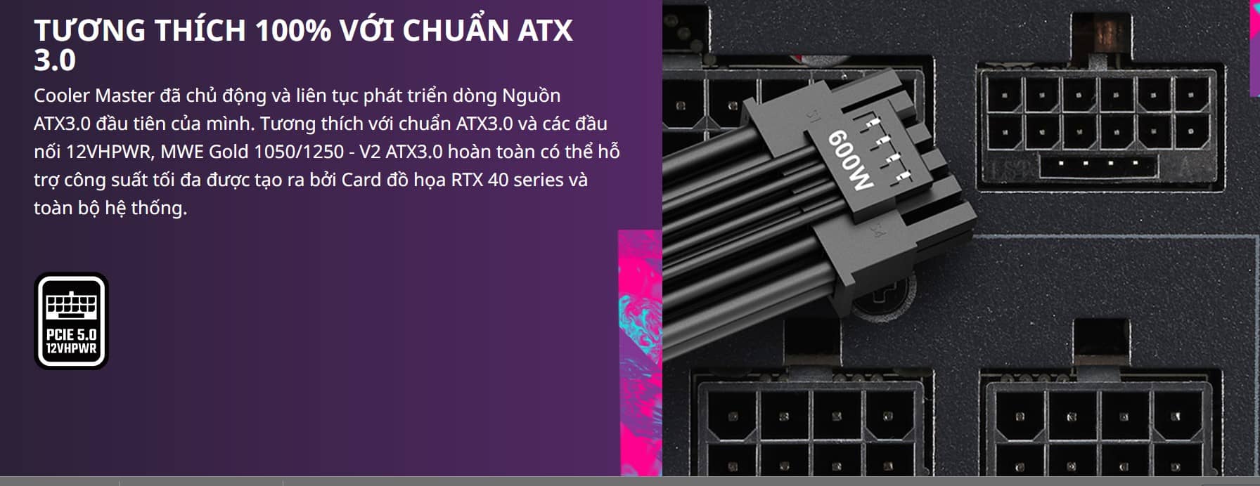 Nguồn Cooler Master MWE GOLD 1050 - V2 1050W ATX3.0 (PCIE 5.0/ 80 Plus Gold/Màu Đen/Full Modular)