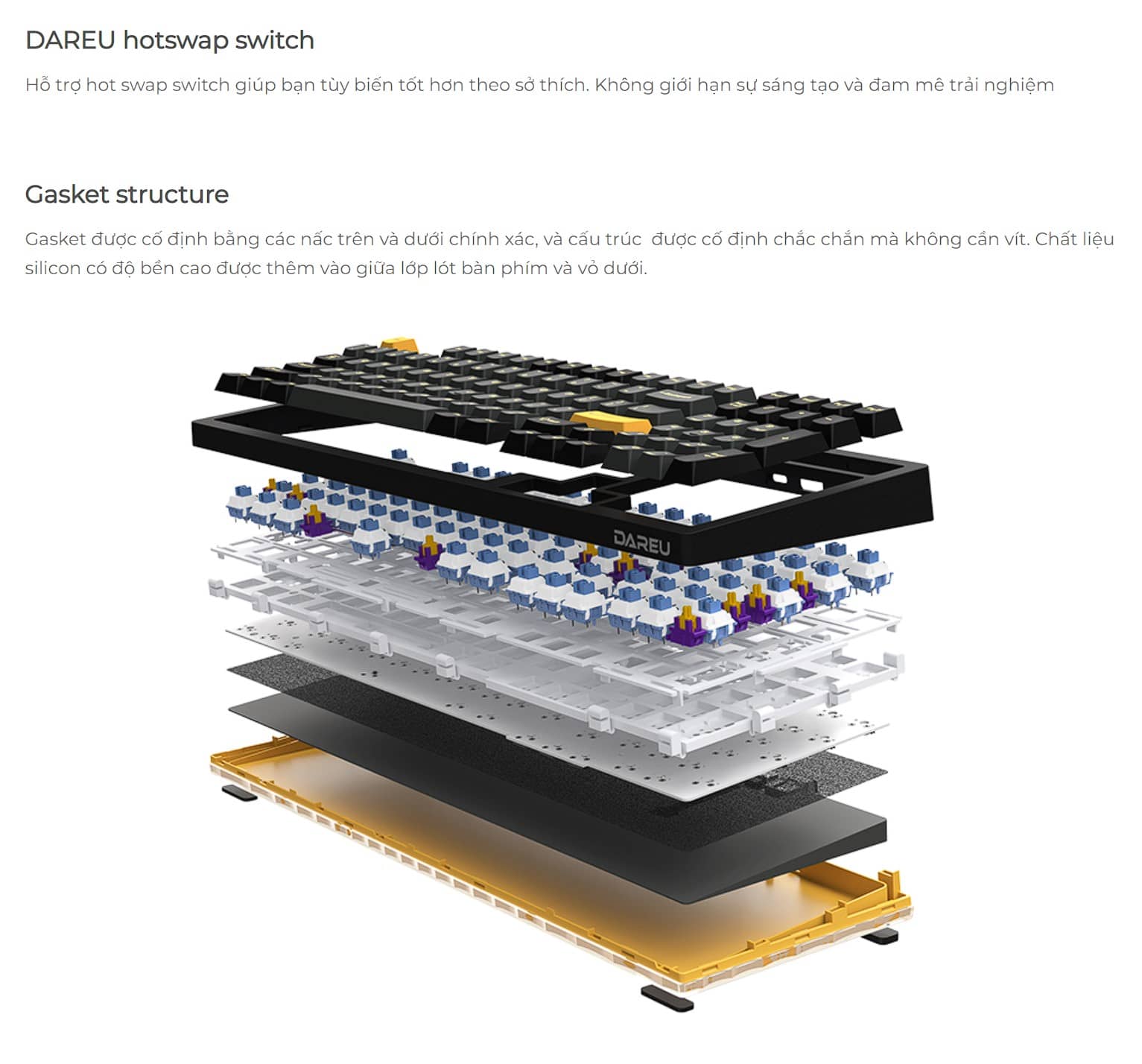 Bàn phím cơ Dareu A98 PRO Tri Mode RED WAVE (Dareu Dream Switch, Type C + Bluetooth 5.1 + 2.4G)