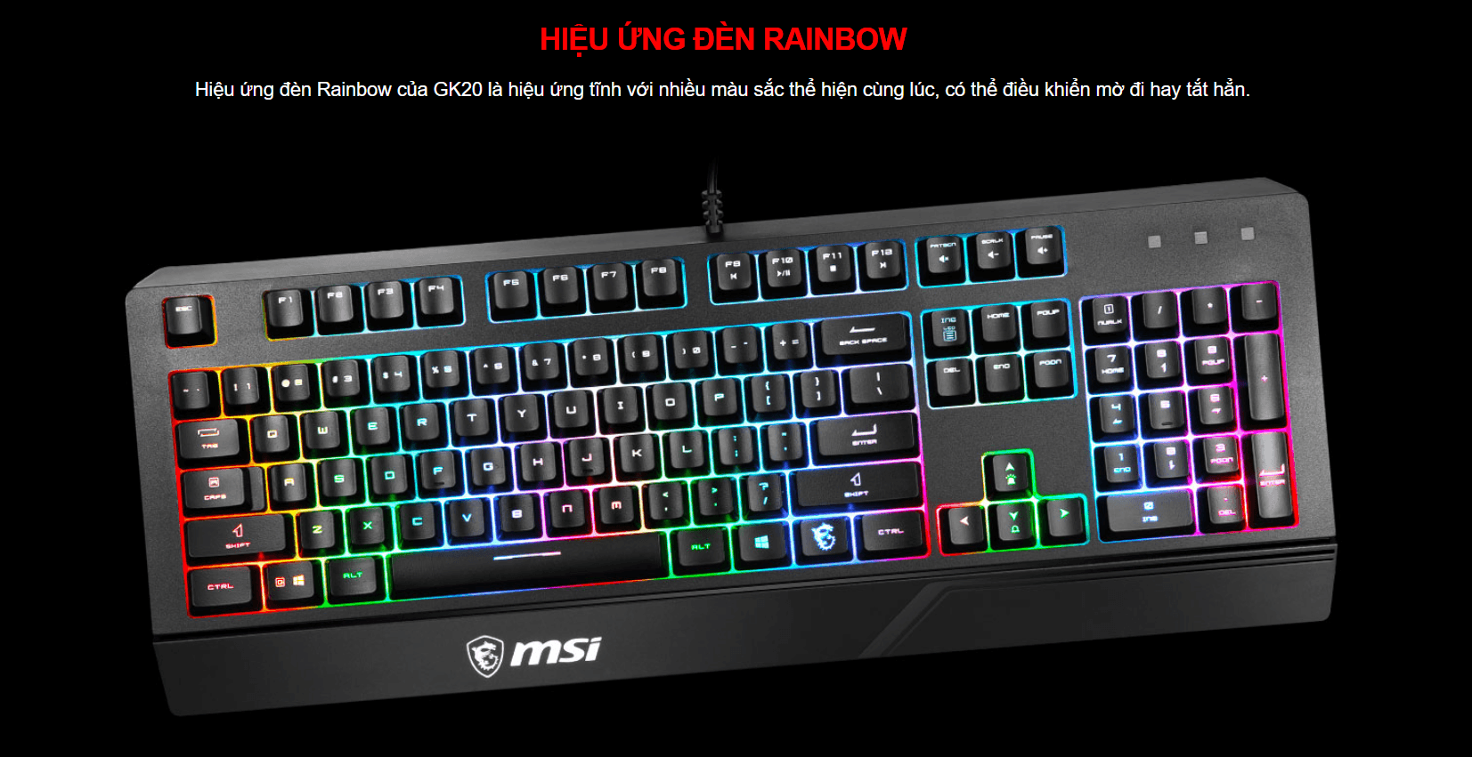 Bàn phím game MSI Vigor GK20 đen (USB/Rainbow) 3