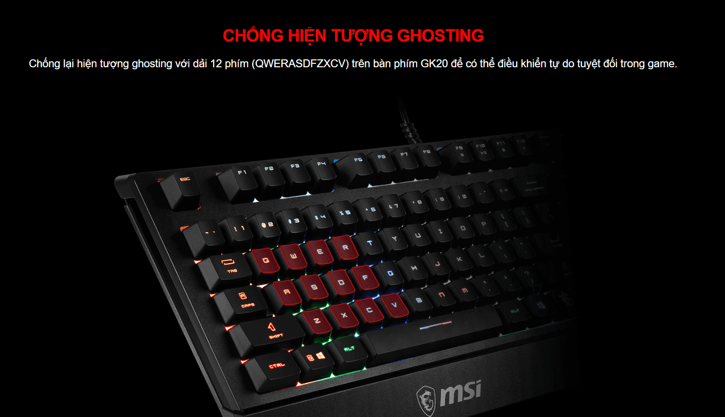 Bàn phím game MSI Vigor GK20 đen (USB/Rainbow) 8
