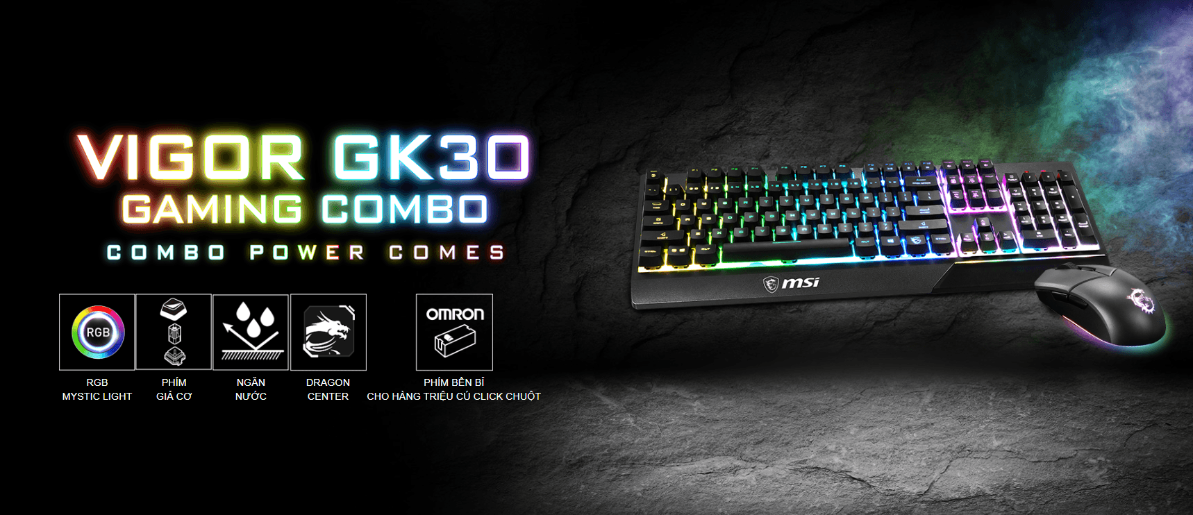 Bộ Bàn phím chuột game MSI Vigor GK30 đen (USB/RGB/Giả cơ) 1