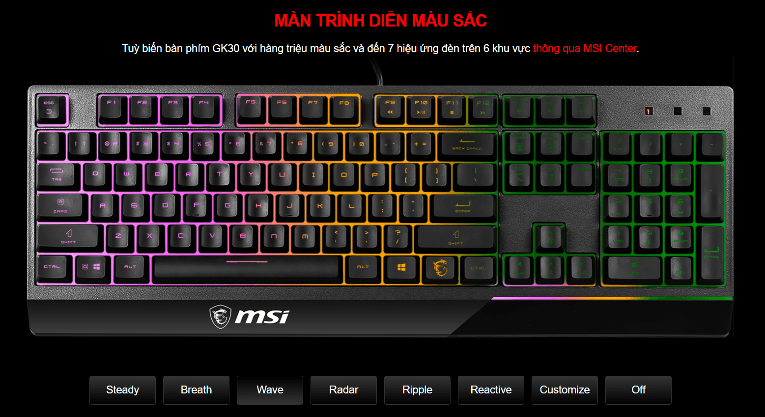 Bộ Bàn phím chuột game MSI Vigor GK30 đen (USB/RGB/Giả cơ) 3