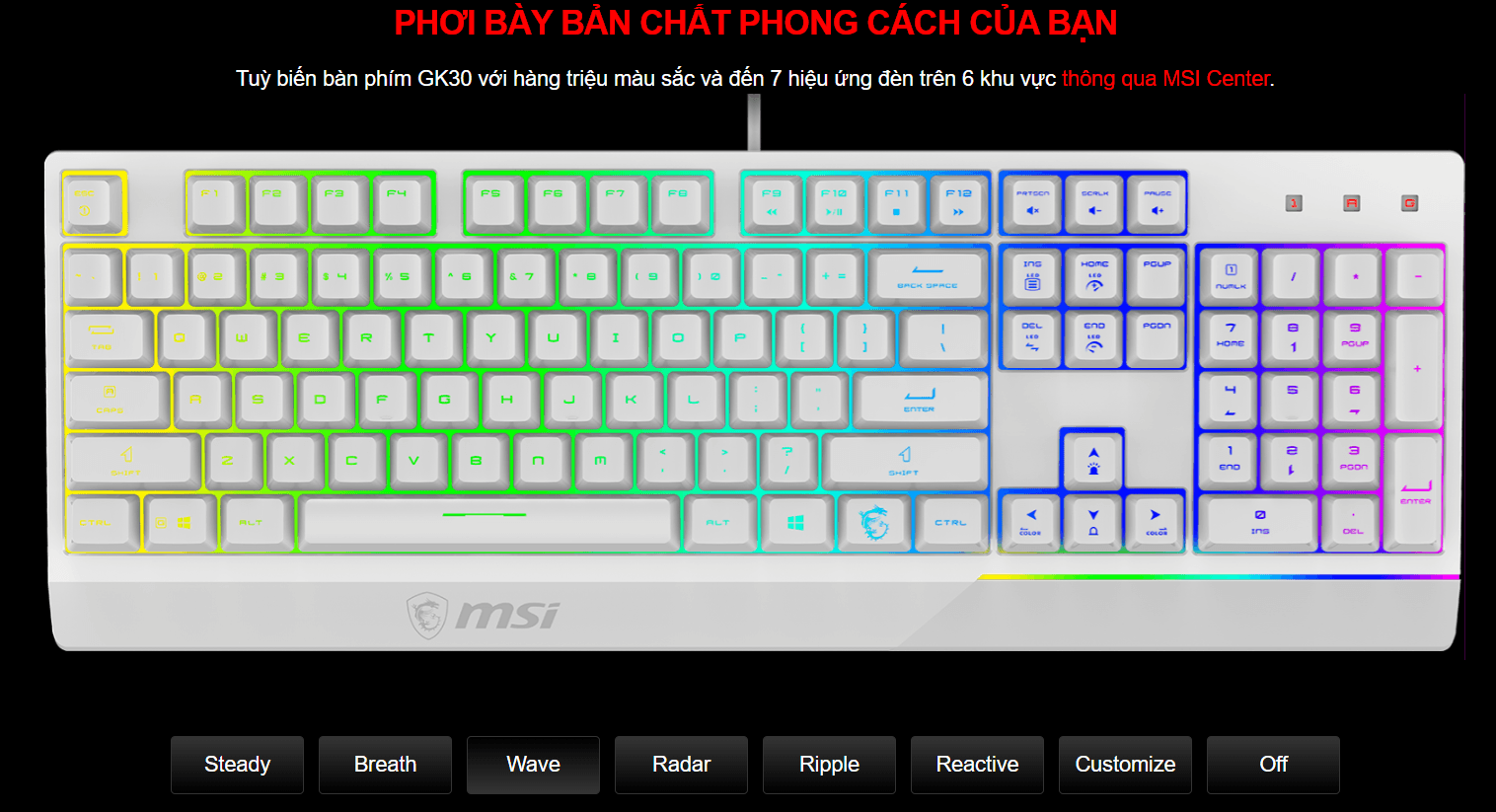 Bộ Bàn phím chuột game MSI Vigor GK30 trắng (USB/RGB/Giả cơ) 3
