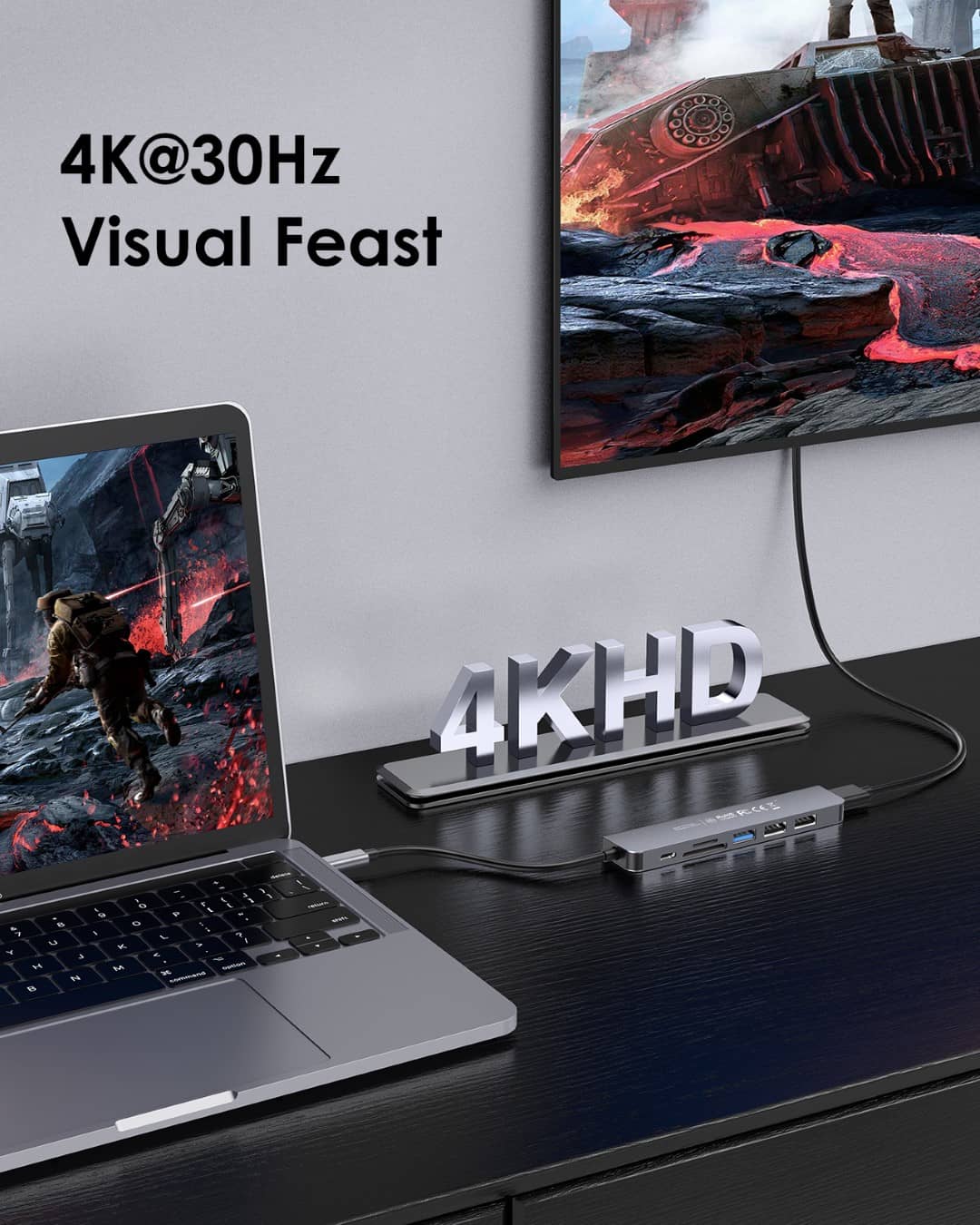 Bộ chuyển đổi USB-C 7 trong 1 Lention CE18HCR Xám (TYPE-C SANG HDMI, USB 3.0, 2 CỔNG USB 2.0, SD CARD, CỔNG SẠC PD)