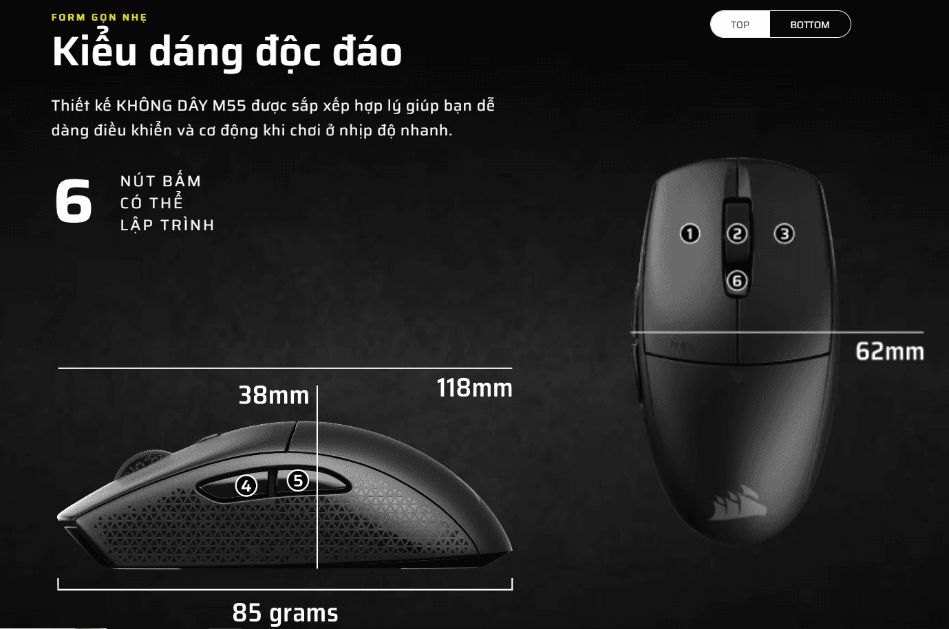Chuột Gaming Không Dây Corsair M55 Black (CH-931F000-AP) 2