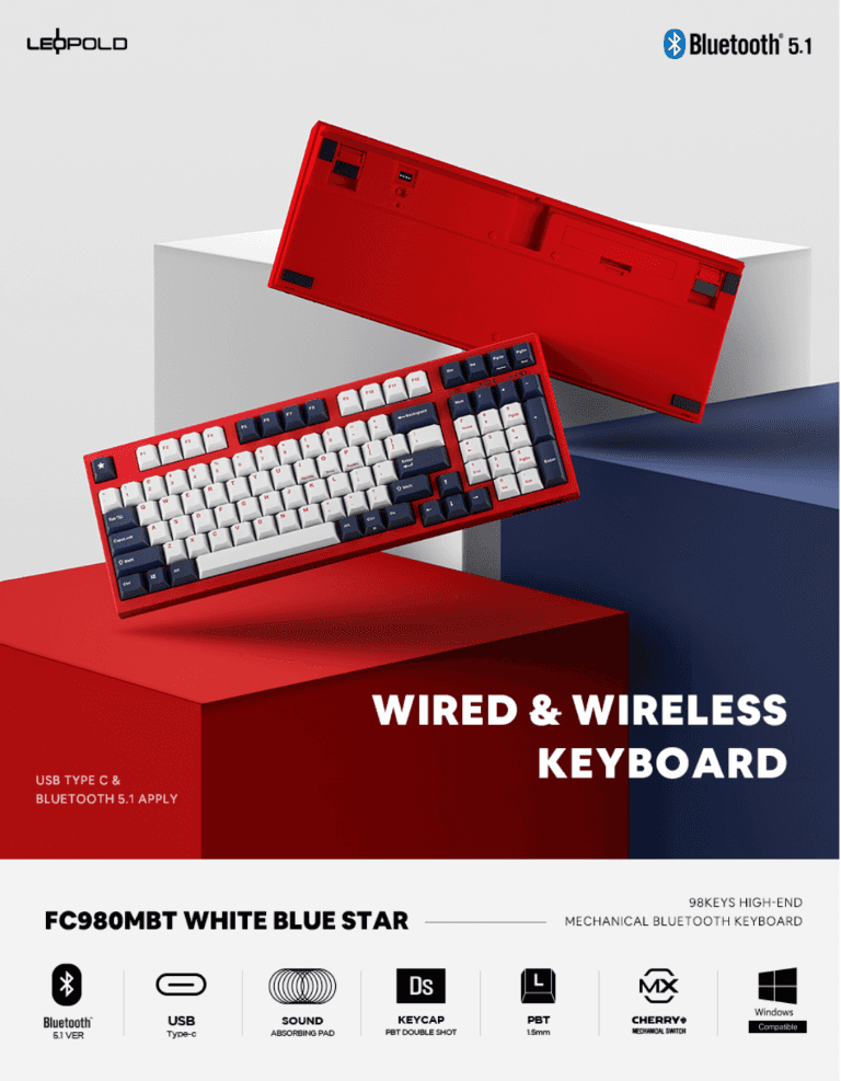 Bàn phím cơ không dây Leopold FC980MBT Blue Star