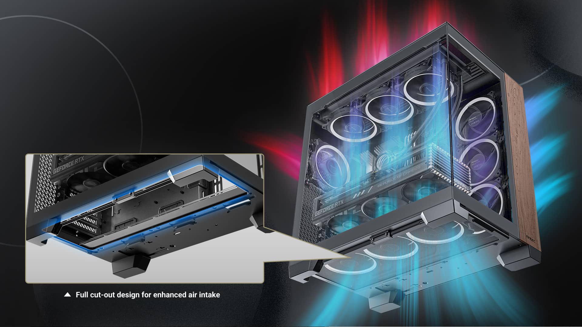 Vỏ case ANTEC C8 Wood (e-ATX/Màu đen mặt gỗ)