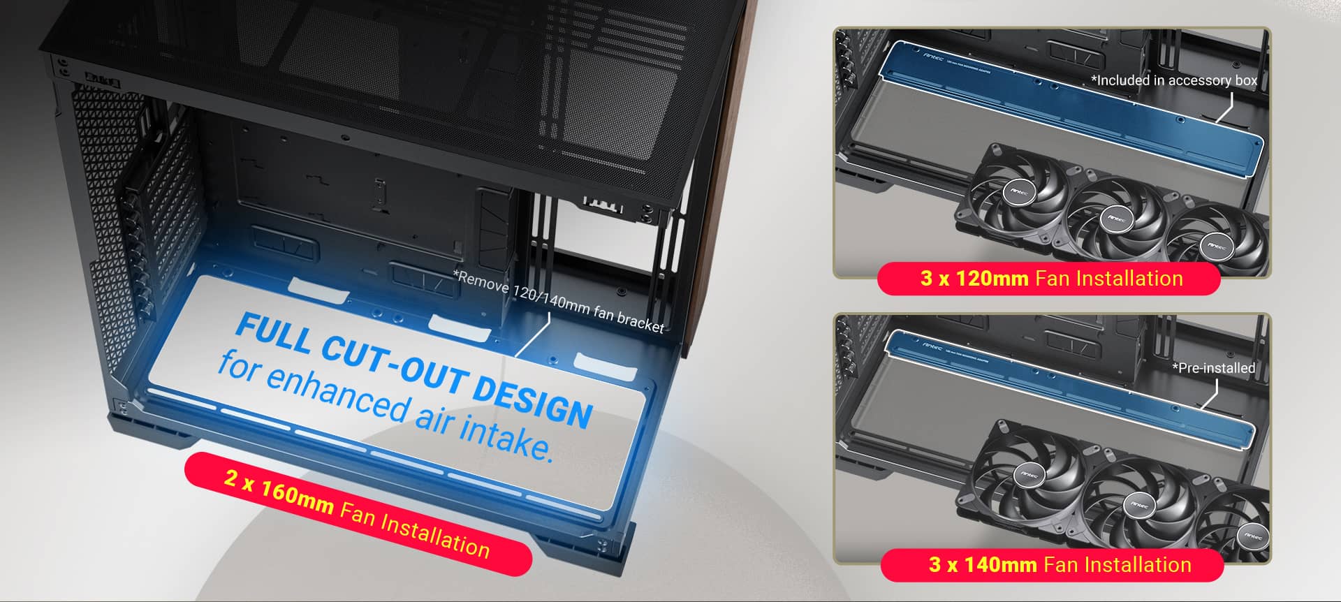 Vỏ case ANTEC C8 Wood (e-ATX/Màu đen mặt gỗ)