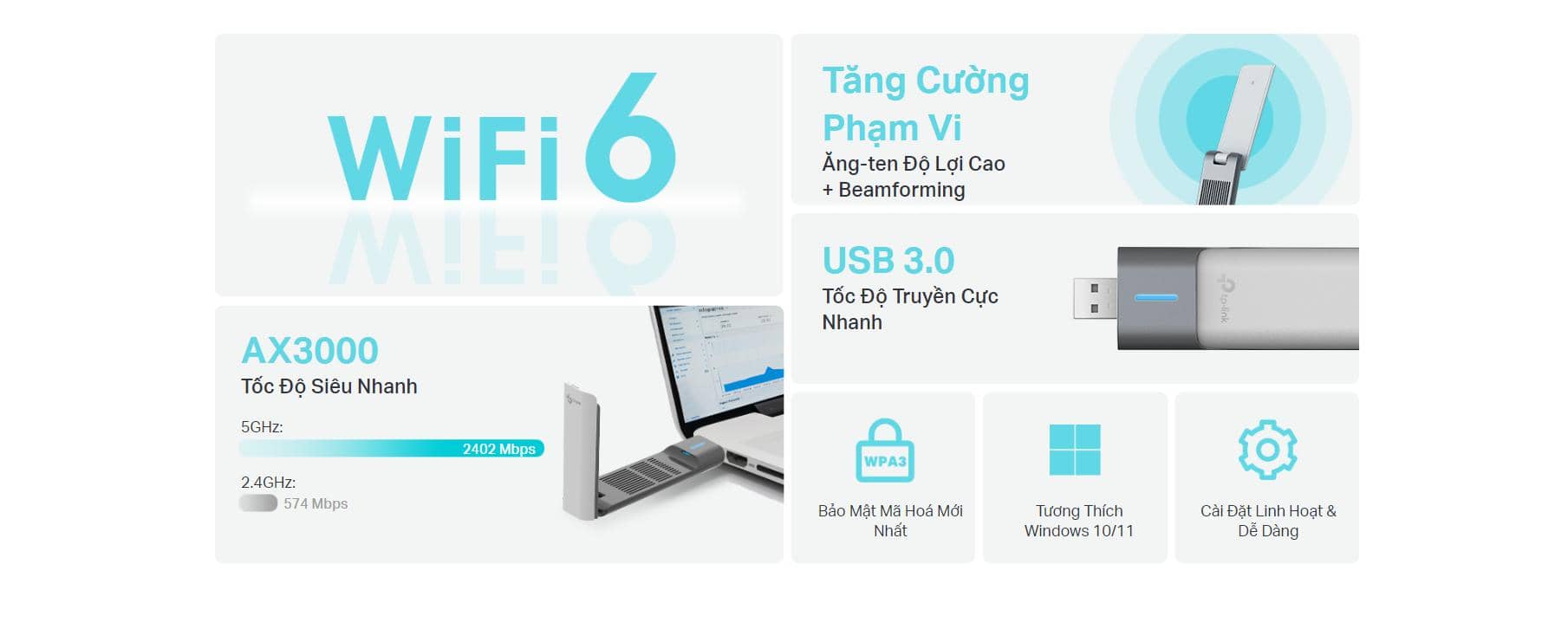 Card mạng không dây USB TP-Link Archer TX50UH Chuẩn Wifi 6 AX3000 2