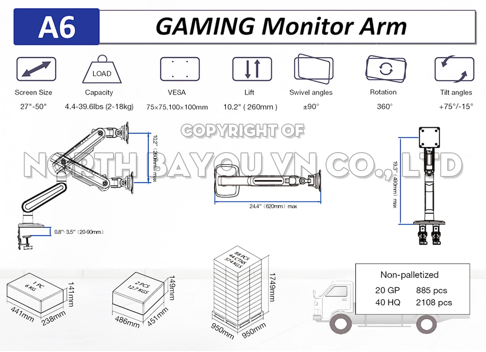 Giá treo màn hình North Bayou A6 - HACOM
