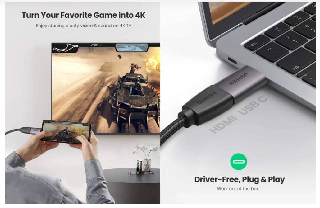 Bộ chuyển đổi USB type c sang HDMI Ugreen 70450 màu xám