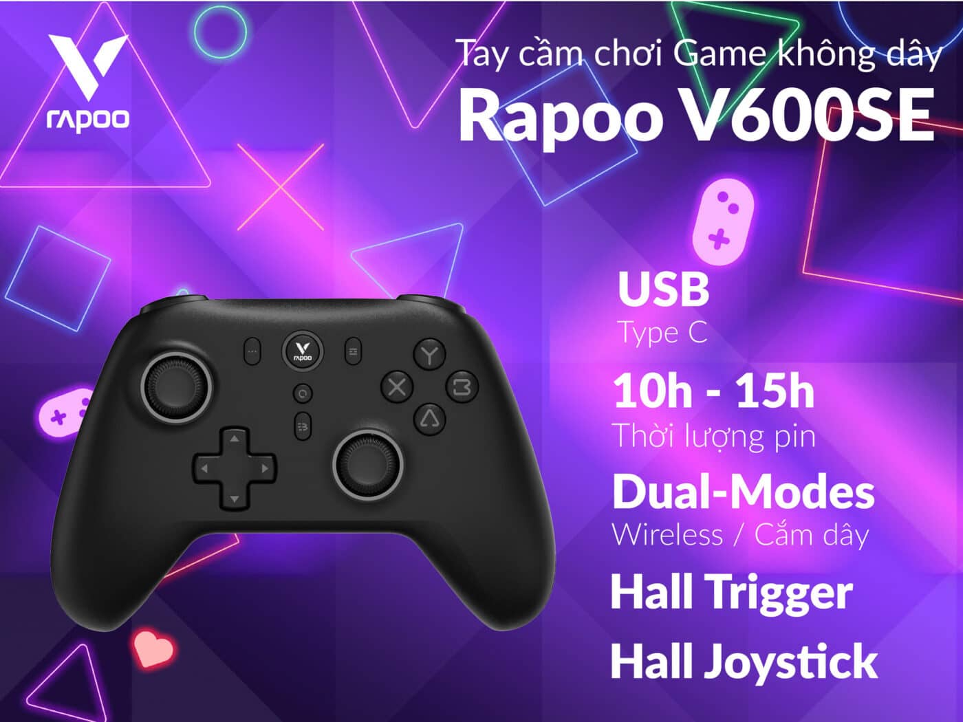 Tay cầm chơi game có dây Rapoo V600SE Màu Đen 5
