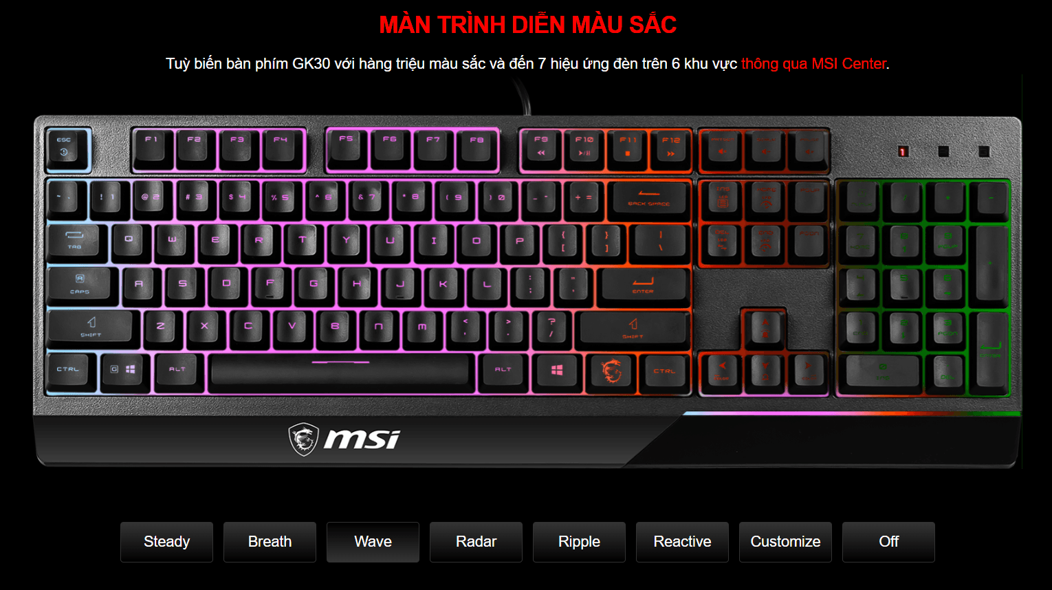 Bàn phím game MSI Vigor GK30 đen (USB/RGB/Giả cơ) 3