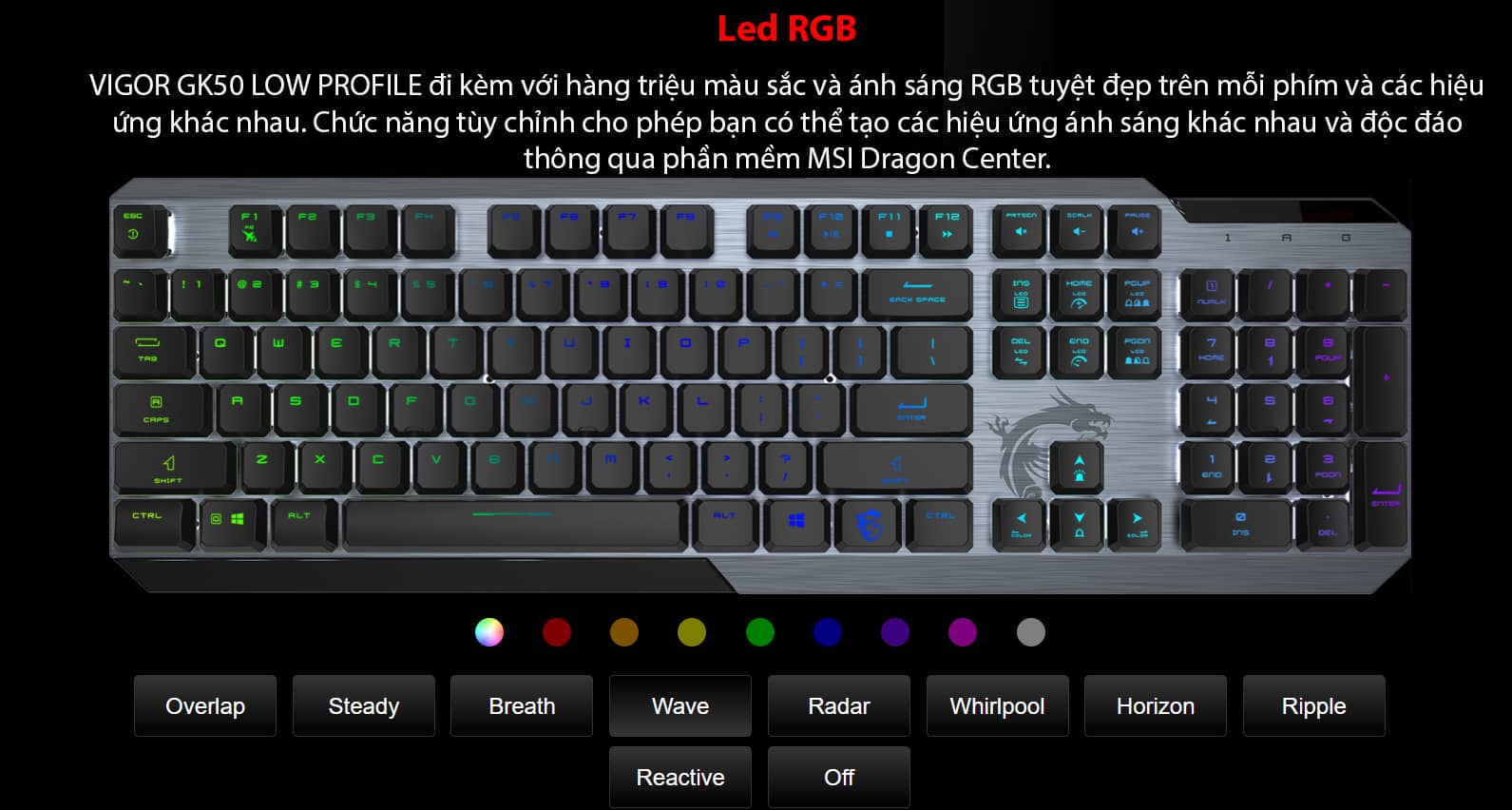 Bàn phím game MSI Vigor GK50 đen (USB/RGB/Kailh Low Profile sw) 4