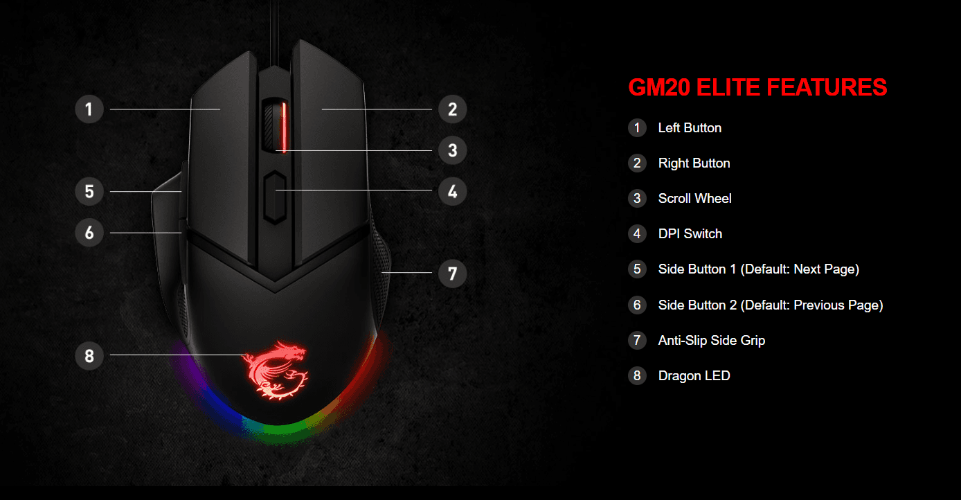 Chuột game MSI Clutch GM20 Elite đen (USB/RGB) 8