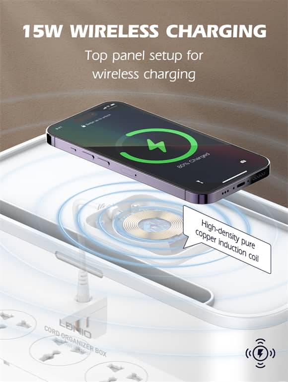 Ổ cắm điện đa năng kiêm sạc không dây LDNIO SN5311W - 05 chấu + 03 cổng USB - Chuẩn chân cắm EU - Kèm box đi dây