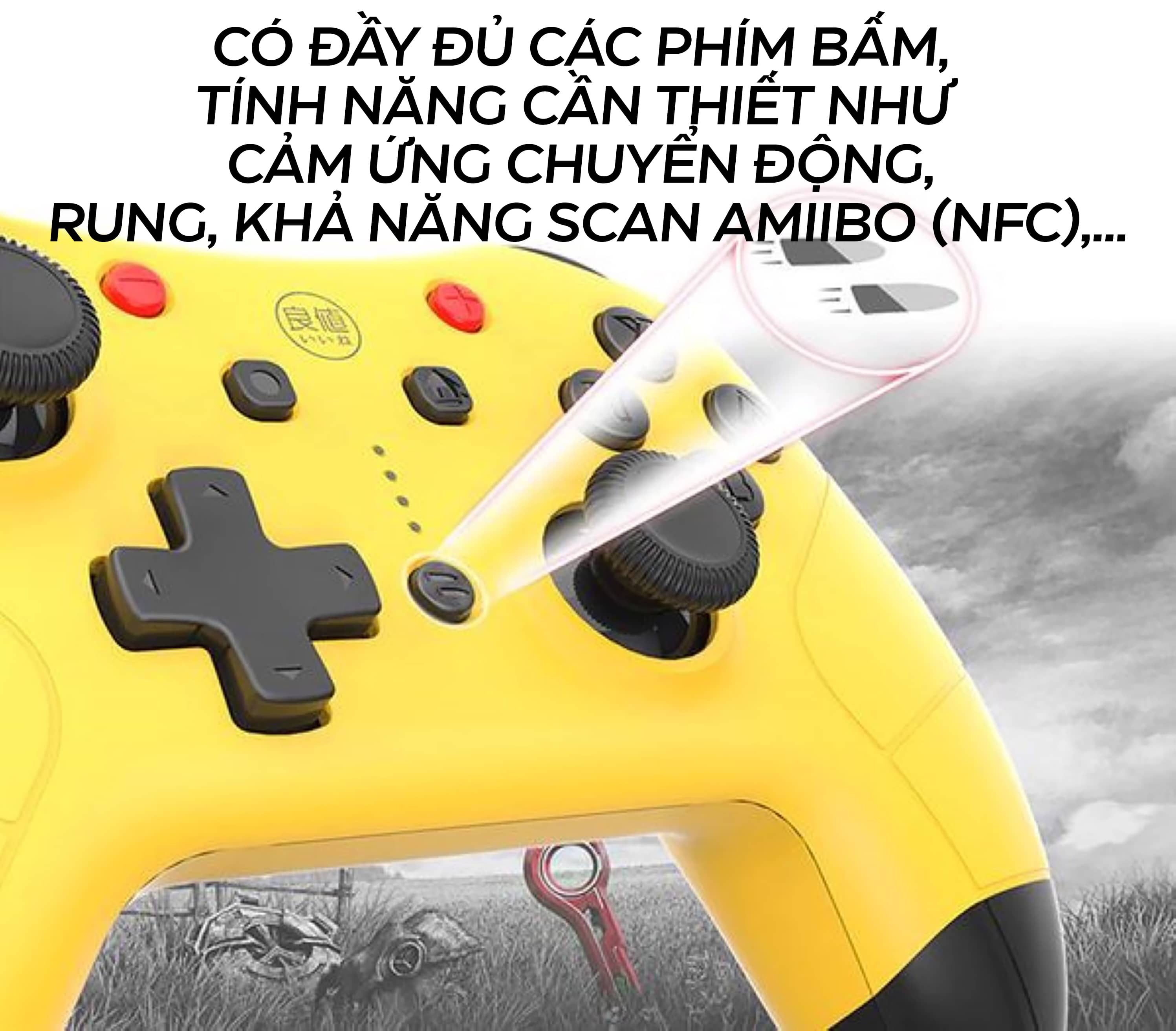 Tay cầm chơi game không dây IINE Pro Controller cho Nintendo Switch/PC, Pikachu